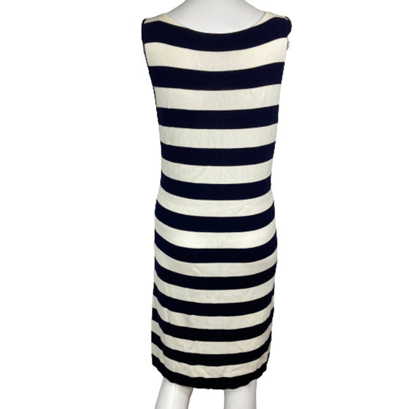 Theory Dress Womens Sz L Navy Blue White‎ Striped Knit Sleeveless Sheath Sweater - Picture 4 of 9